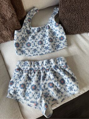 Free People Intimately Blue & Cream Floral Knit Lounge Set